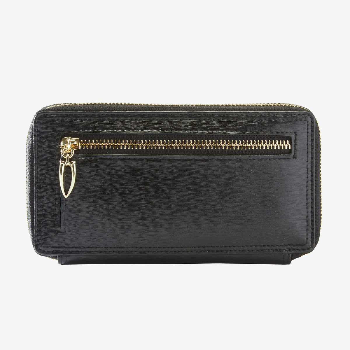 tusk 443 madison saffiano leather double zip wallet black back - BLACK