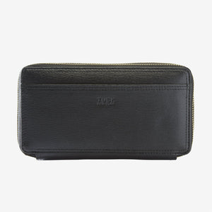 tusk 443 madison saffiano leather double zip wallet black front - BLACK