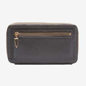 tusk 443 madison saffiano leather double zip wallet charcoal back - CHARCOAL