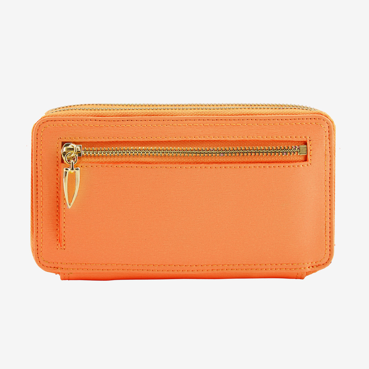 tusk 443 madison saffiano leather double zip wallet orange back - ORANGE