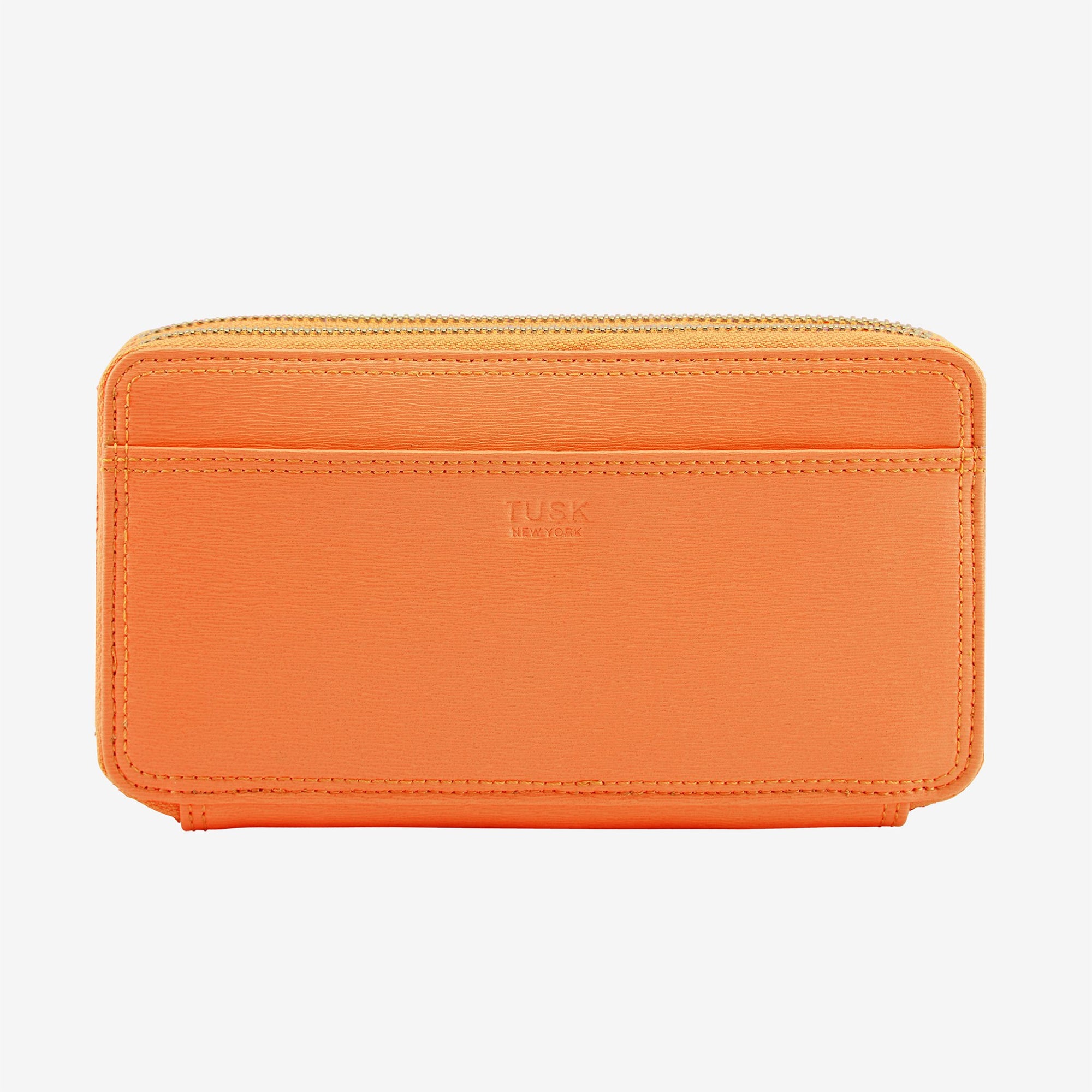 tusk 443 madison saffiano leather double zip wallet orange front - ORANGE