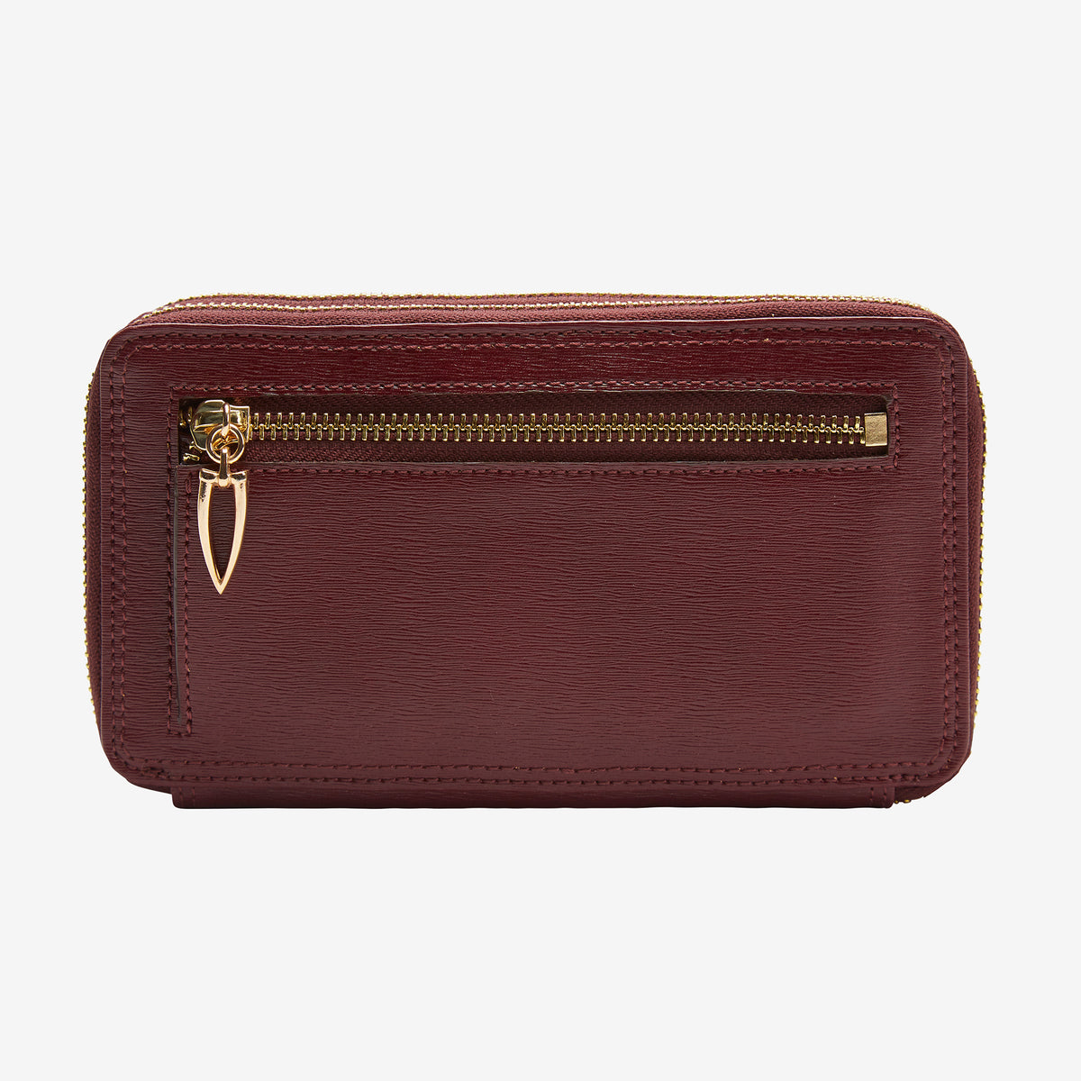 tusk 443 madison saffiano leather double zip wallet oxblood back - OXBLOOD