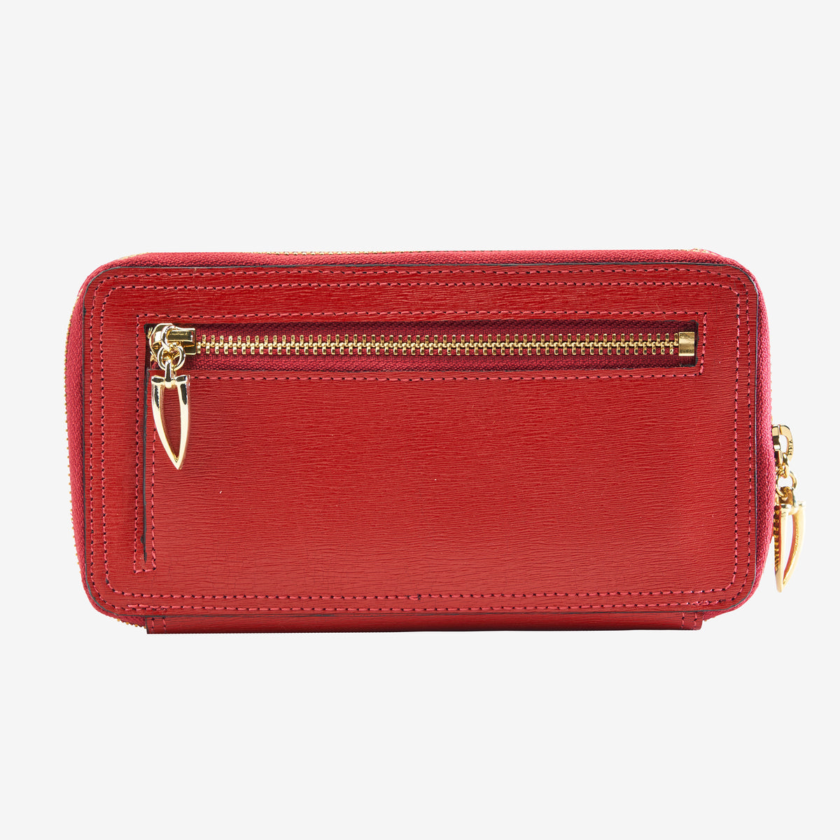 tusk 443 madison saffiano leather double zip wallet red back - RED