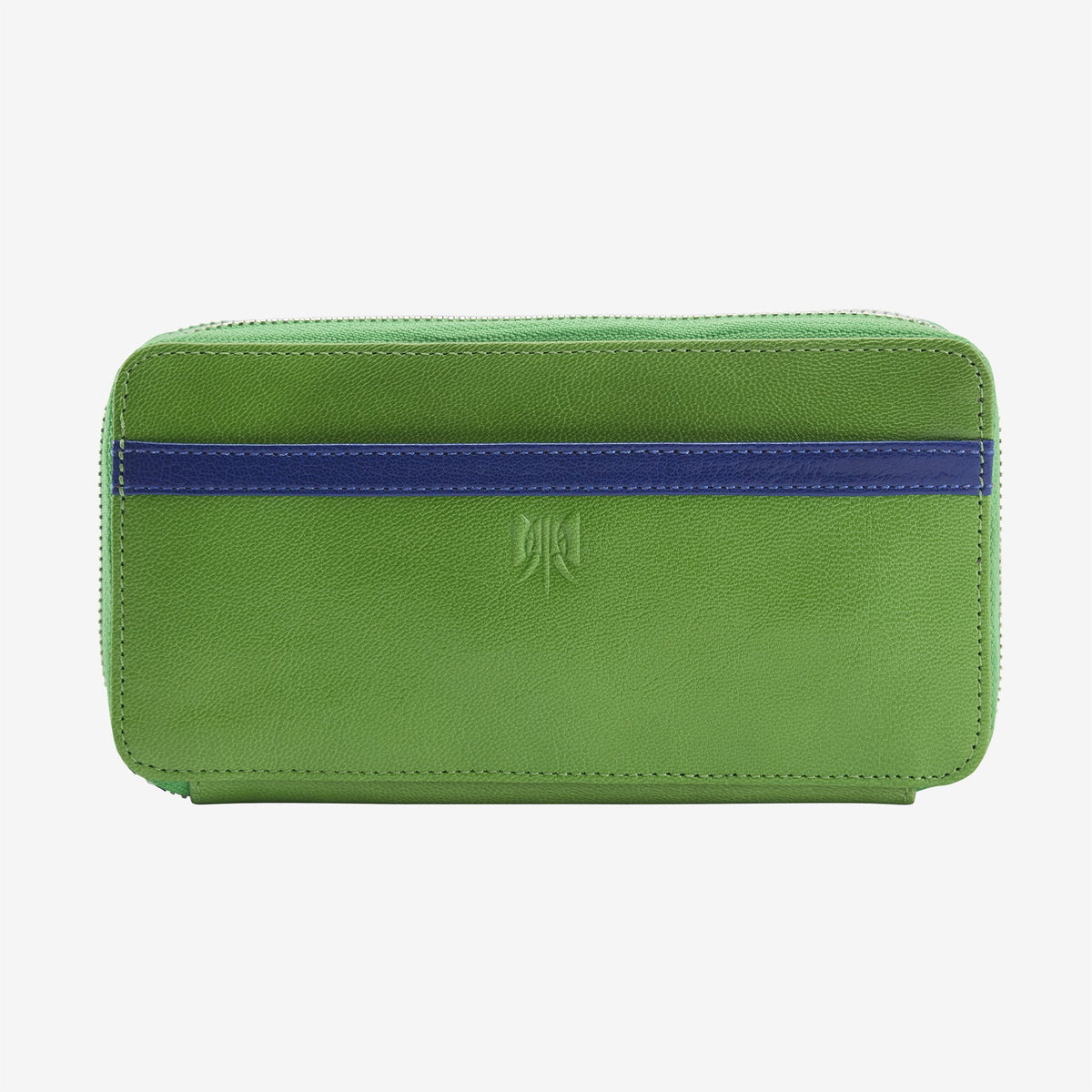 tusk 443 leather double zip wallet grass and indigo front - GRASS/INDIGO