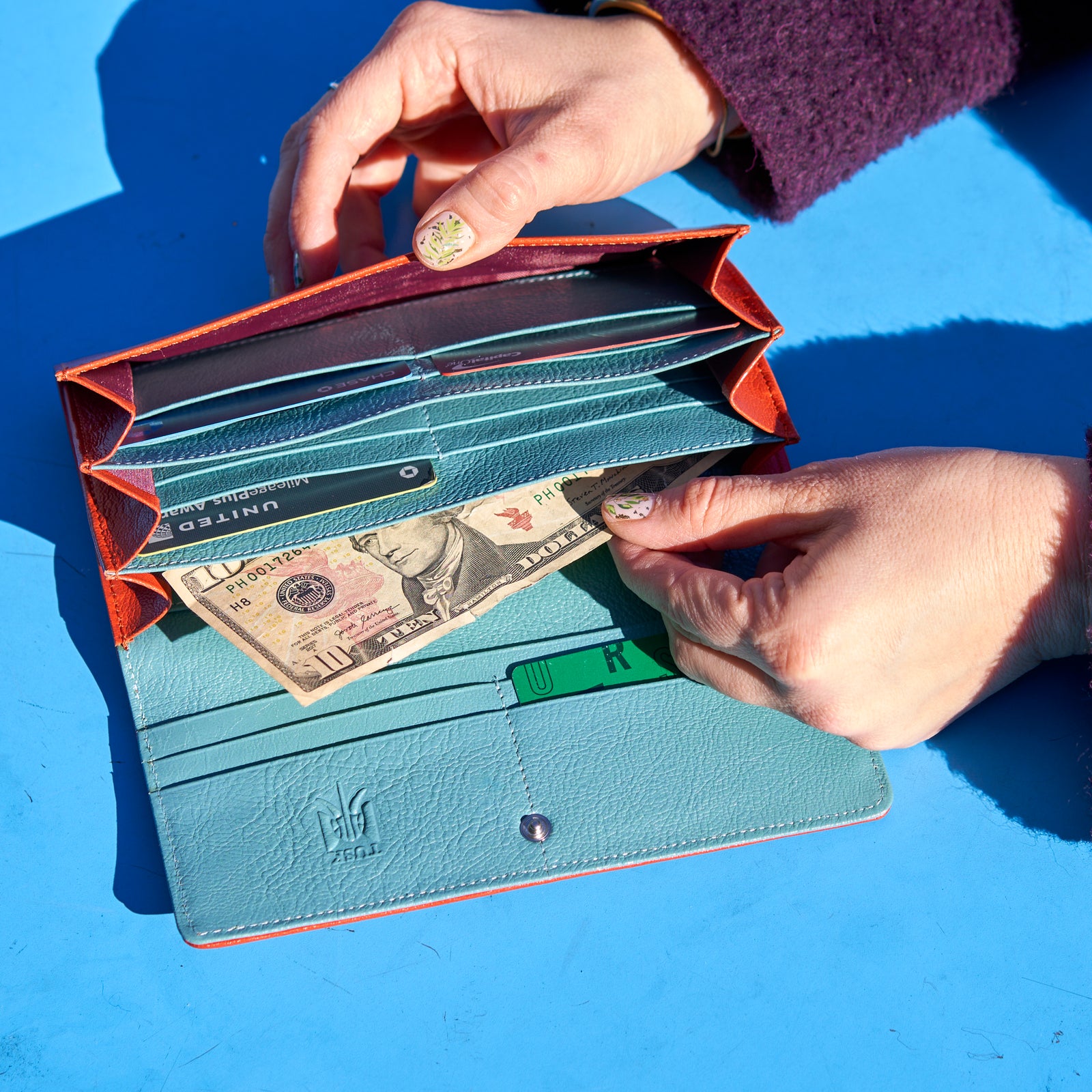 tusk 494 womens siam leather accordion wallet orange and sky front - ORANGE/SKY